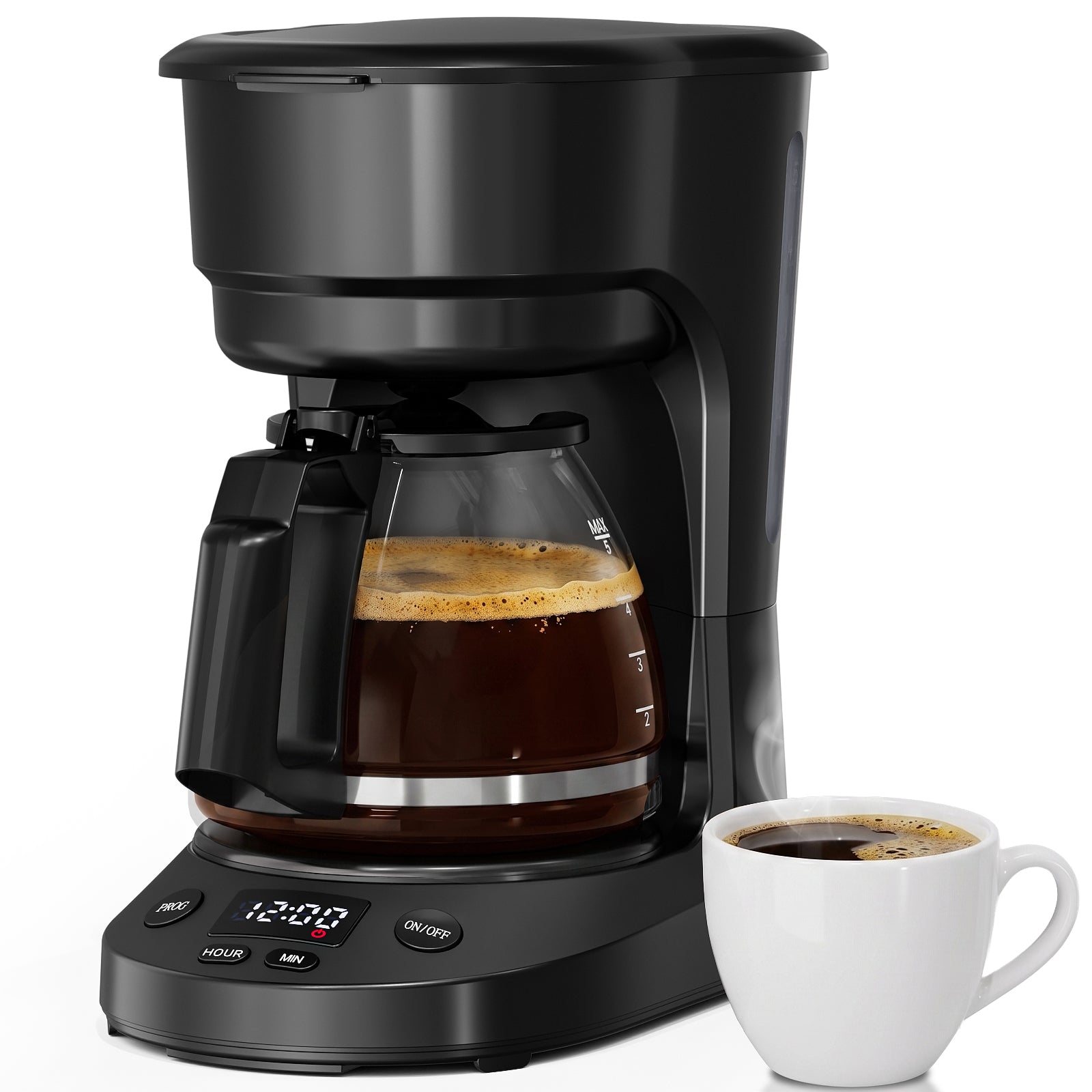 Kismile 5-Cup Programmable Drip Coffee Maker with Auto Brew
