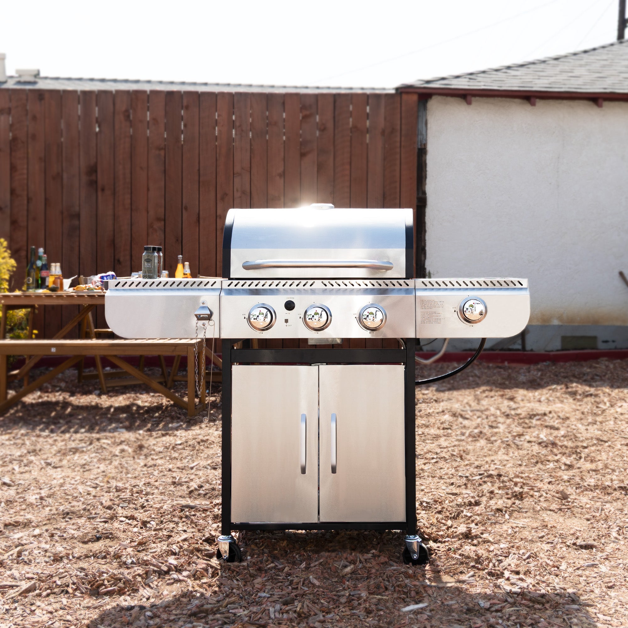R.W.FLAME 3-Burner Propane Grill with Side Burner
