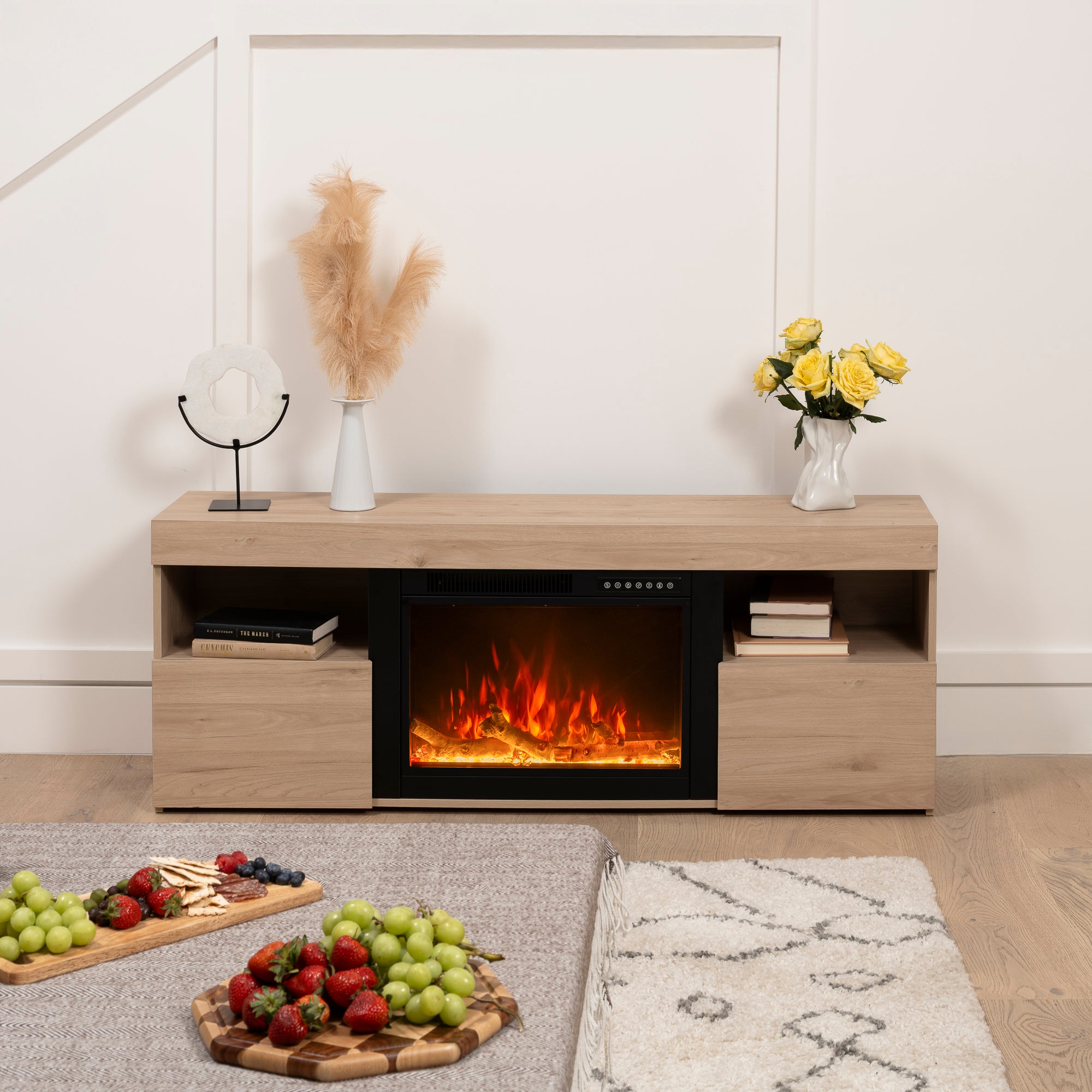 R.W.FLAME Modern TV Stand with Electric Fireplace