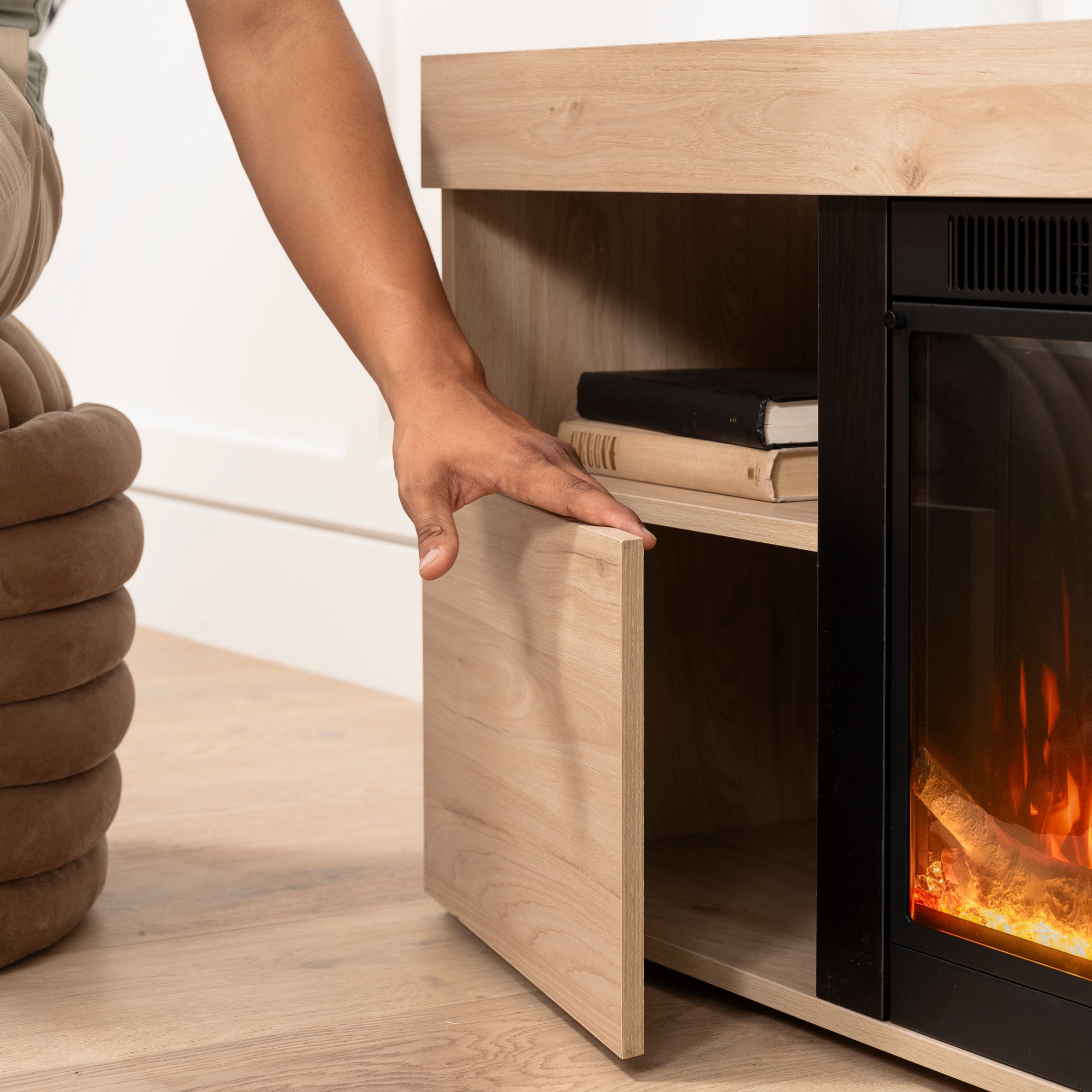 R.W.FLAME Modern TV Stand with Electric Fireplace