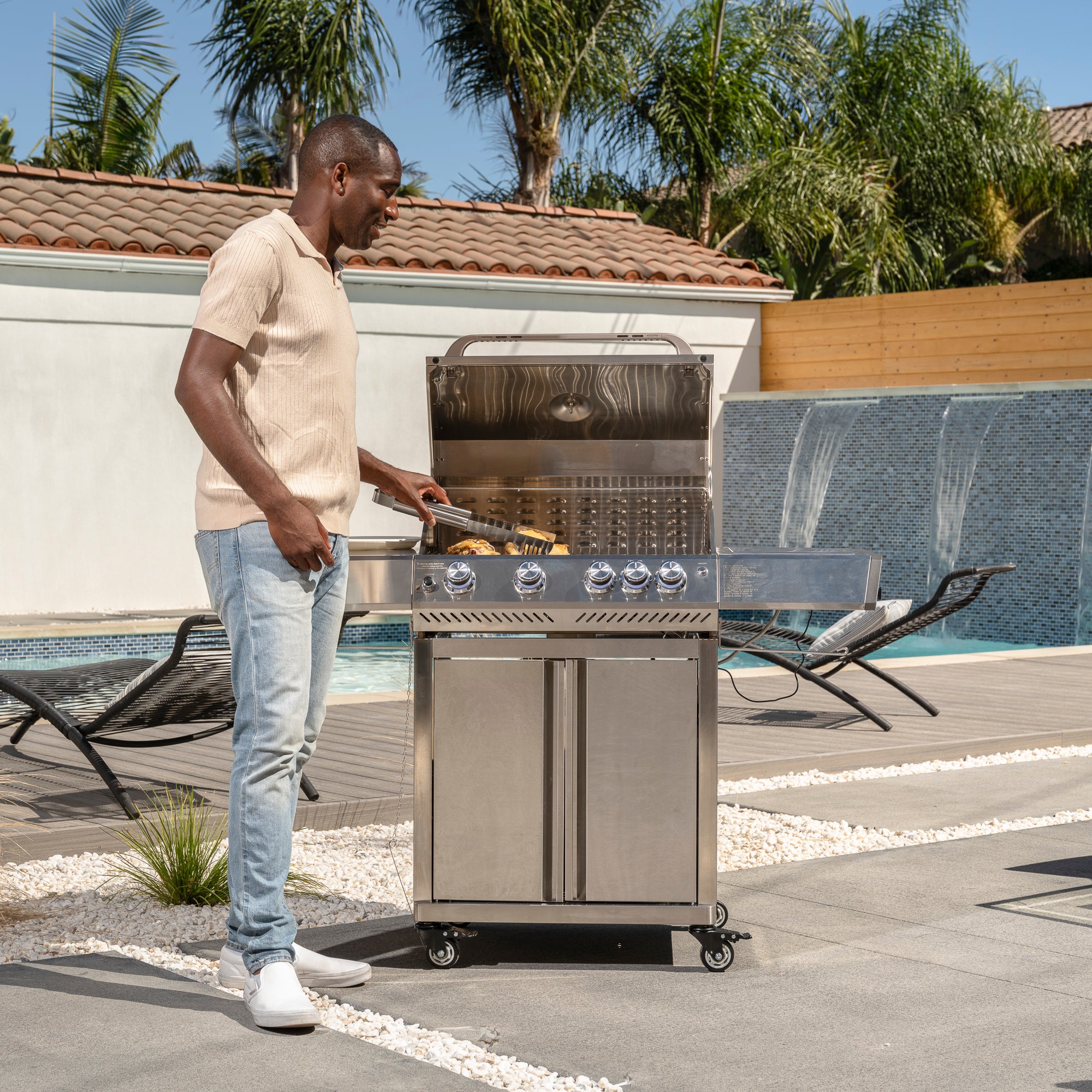 R.W.FLAME 4-Burner RGB Propane Grill with Side Burner