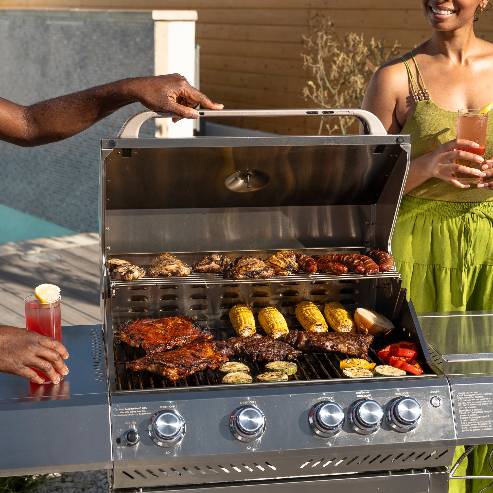 R.W.FLAME 4-Burner RGB Propane Grill with Side Burner