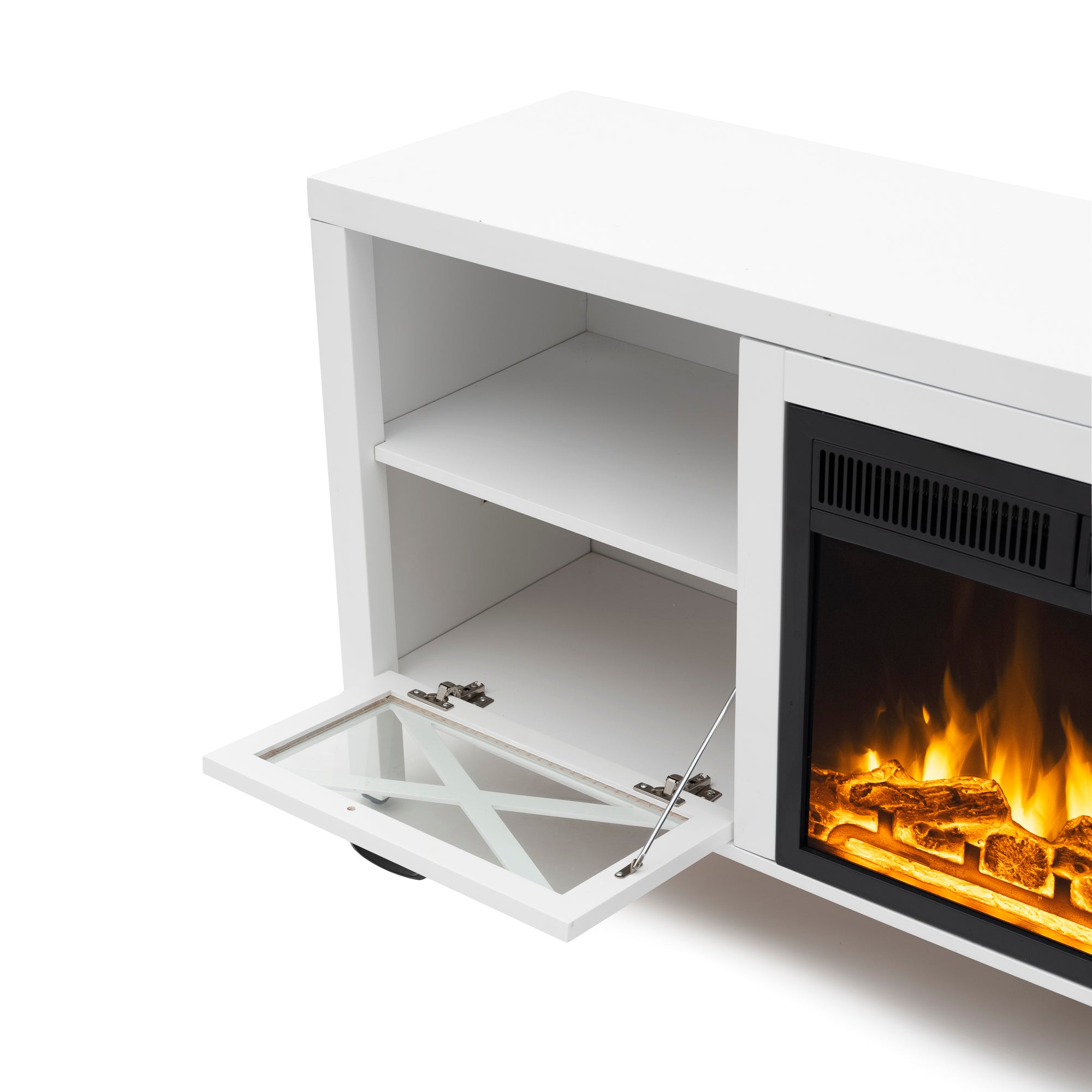 R.W.FLAME Rustic White TV Stand with Electric Fireplace