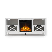 R.W.FLAME Rustic White TV Stand with Electric Fireplace