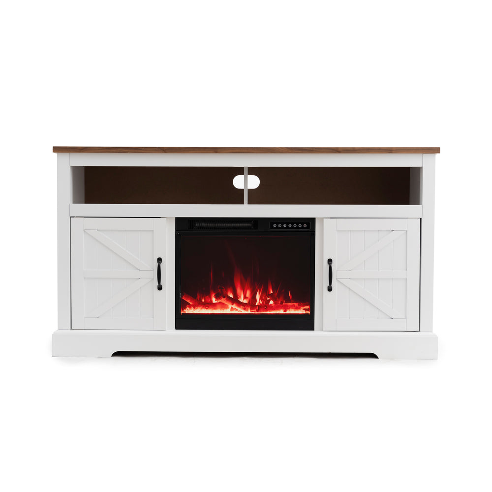 R.W.FLAME Walnut Top TV Stand with Electric Fireplace