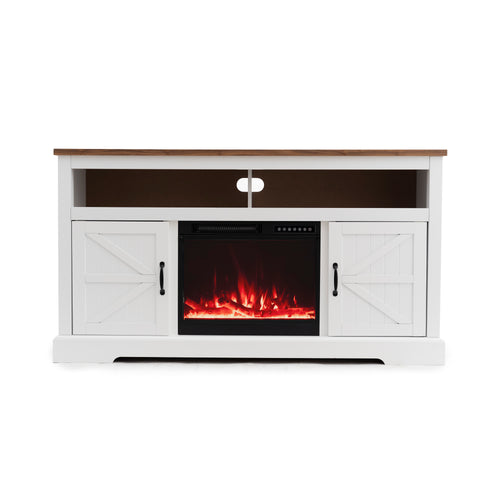 R.W.FLAME Walnut Top TV Stand with Electric Fireplace