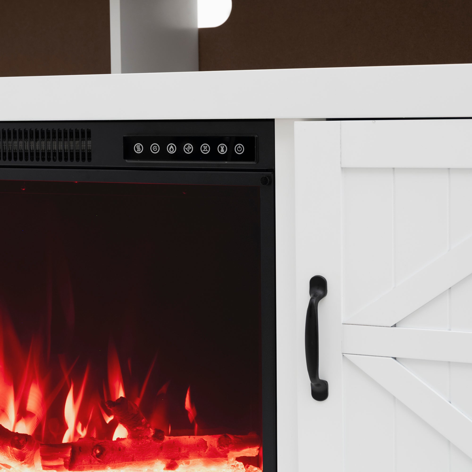 R.W.FLAME Walnut Top TV Stand with Electric Fireplace