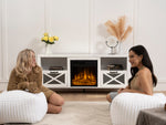 R.W.FLAME Rustic White TV Stand with Electric Fireplace